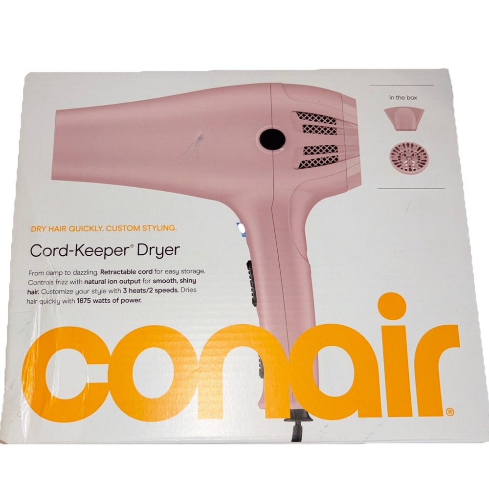 Conair Cord-Keeper 1875 Hair Dryer Natural Ion Output 3 Heats 2 Speeds